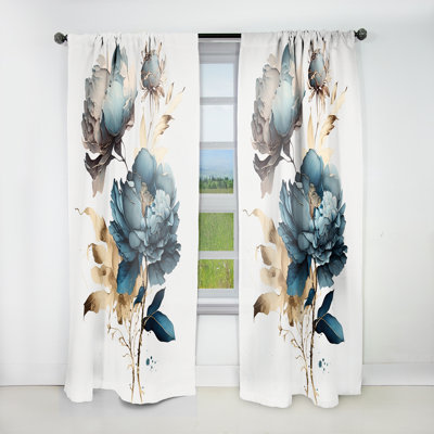 Badley - Pivoine hypo réaliste et dorée I - Rideau moderne - Velours assombrissant - 1 panneau