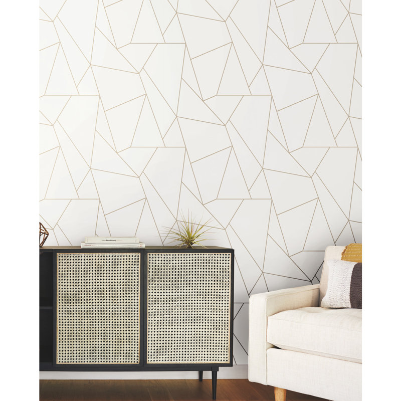 Nazca Geometric Metallic Wallpaper Roll, White/Gold