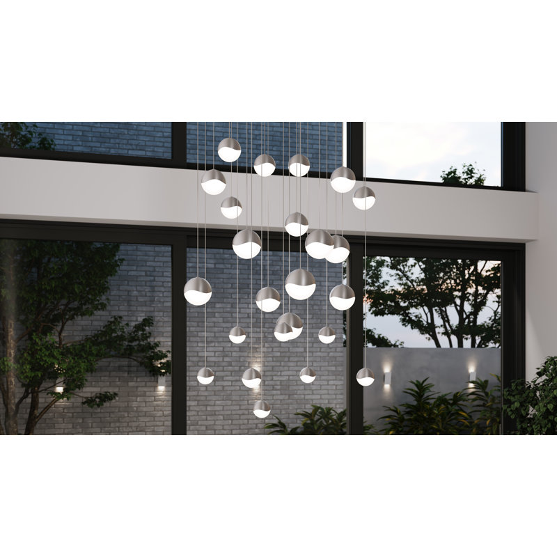 Grapes 24 - Light LED Pendant, 3.75" H x 27" W x 27" D, Satin Nickel, White
