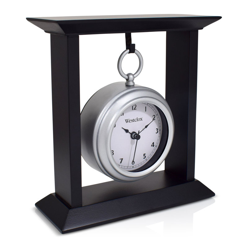 Westclox 8" Black and Silver Metal Pocket Watch Table Clock