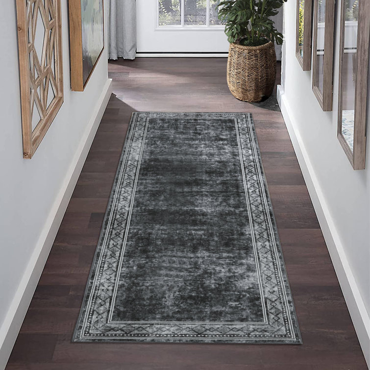 Modern Machine Washable Rugs Bordered Design Non-Slip Low Pile Rubber Backing Indoor Area Rug for Living Room Bedroom Kitchen Dining Room