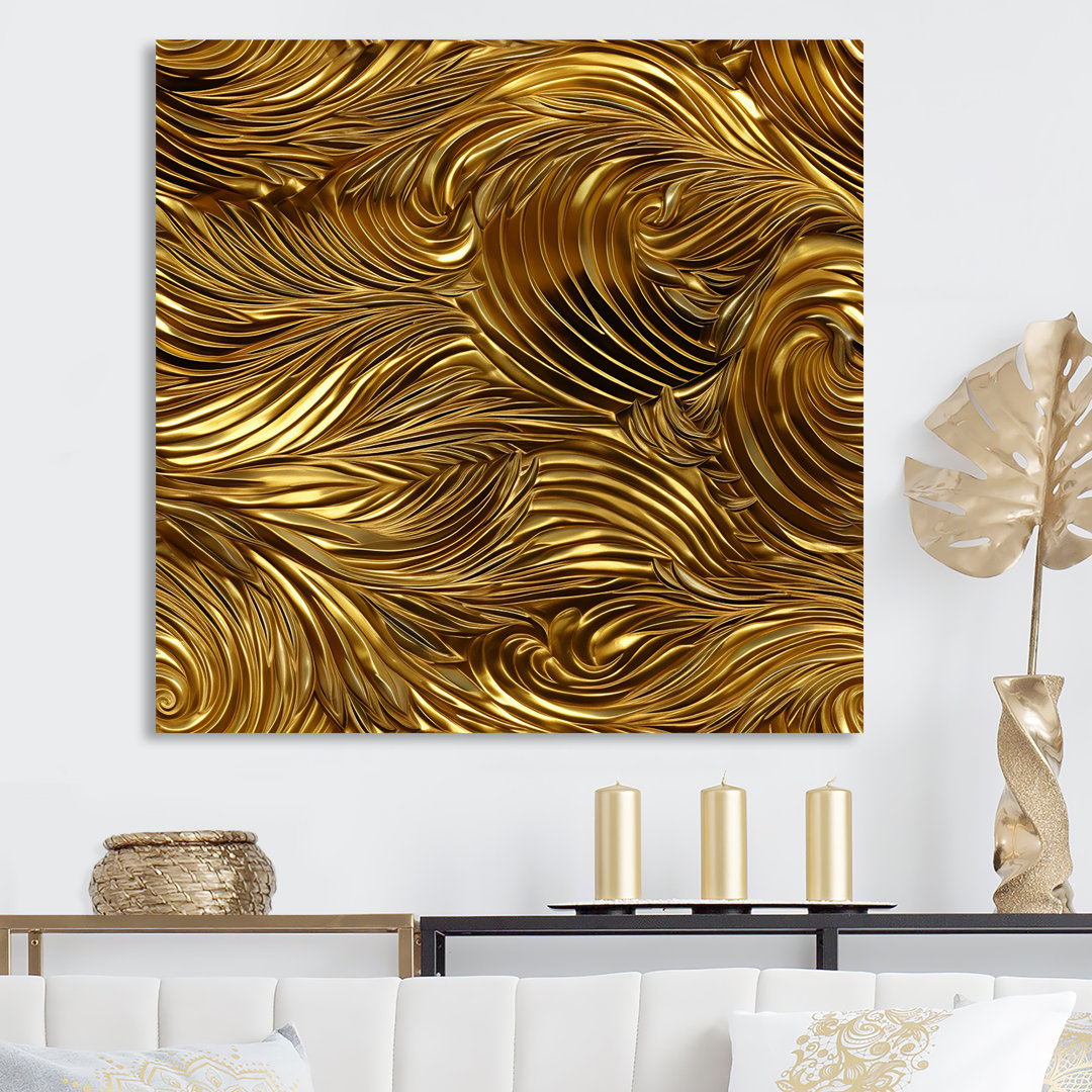 Golden Feathers Serenity III - Feathers Wall Art Mercer41 Overall 
