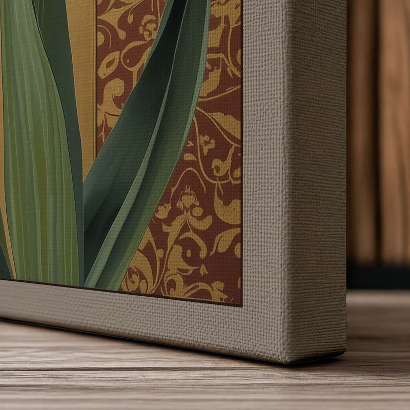 Irises Against Damask Botanical - Wrapped Canvas, 30x20 - 76.2 x 50.8 cm, Taupe Border