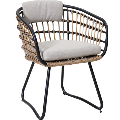 Patio Dining Armchairs Of 2 With Beige Cushions, Seats For Lawn, Garden, Poolside, Backyard, Porch, Steel Frame, , Outdoor Ideal Rust - Adjustable Legs