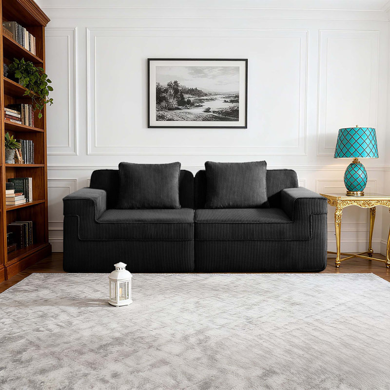 Canapé double 81 po 81 po Corduroy, Noir