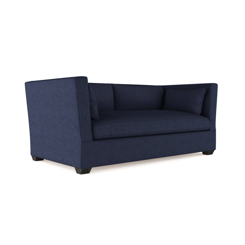 Rivington Flare Square Track-Arm Sofa, Plush Velvet Blue Print, 31" H x 84" W x 37" D, Dark Brown