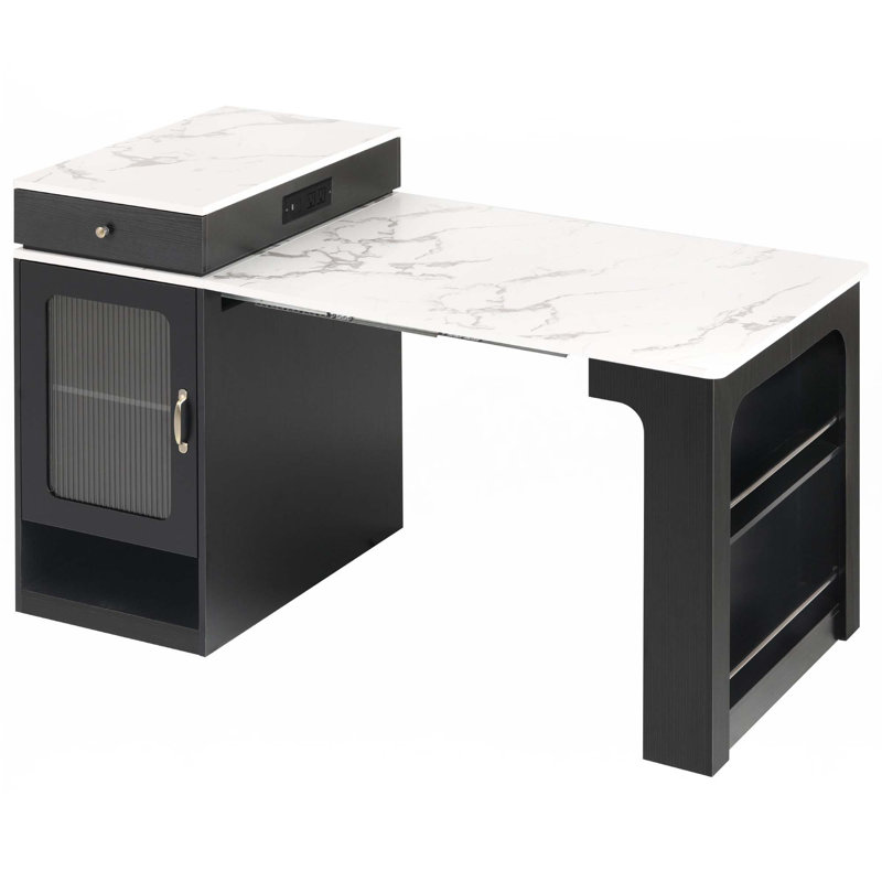 59.5" Kitchen Island With Extendable Dining Table, Black