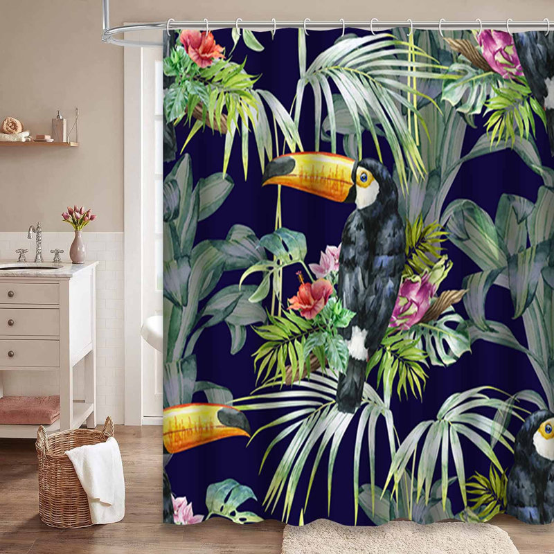 Branche de toucan exotique exotique tropical avec feuilles bleues et 12 crochets, L 72 po x l 72 po