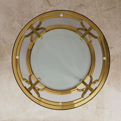 19.7" Luxury Gold Round Side Table with Tempered Glass Top & Storage Shelf, Modern Glam End Table with Metal Frame for Living Room, Bedroom, Sofa Side