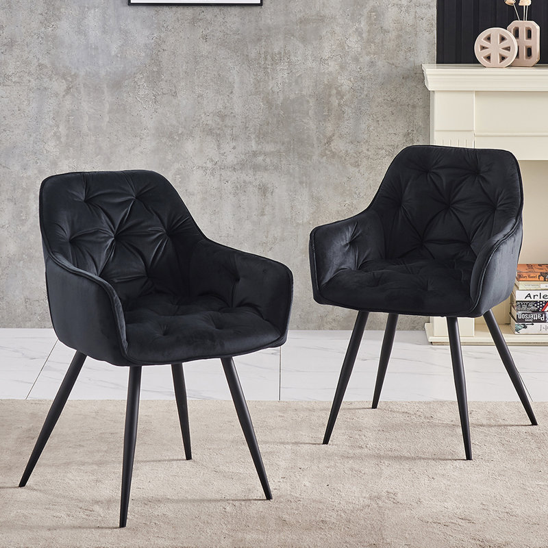 Velvet Tufted Upholstered Armchair Runge 50cm H, Black