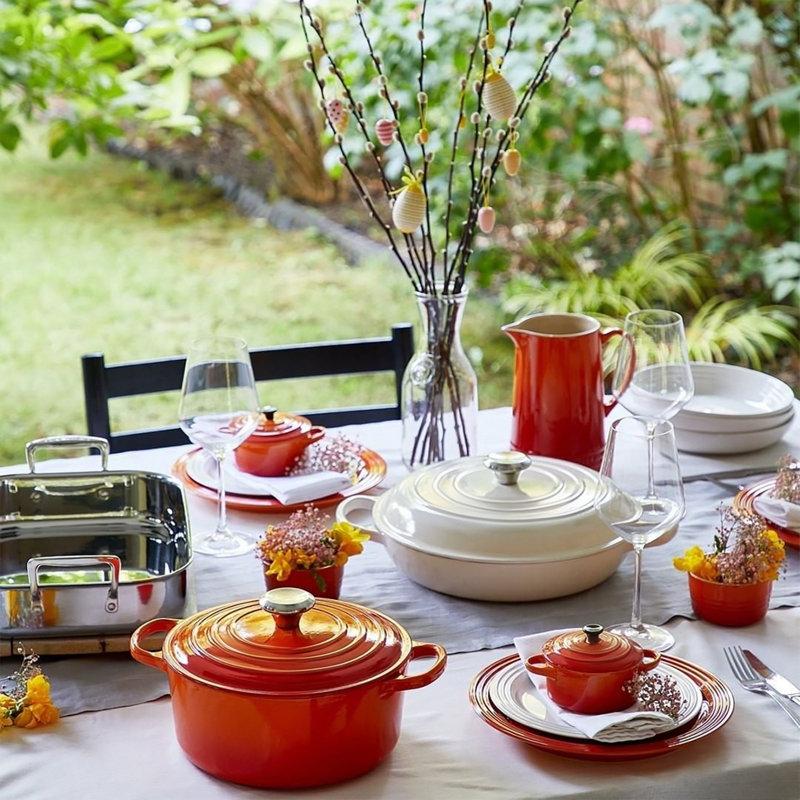 14 - Piece Cast Iron Cookware Set, Orange