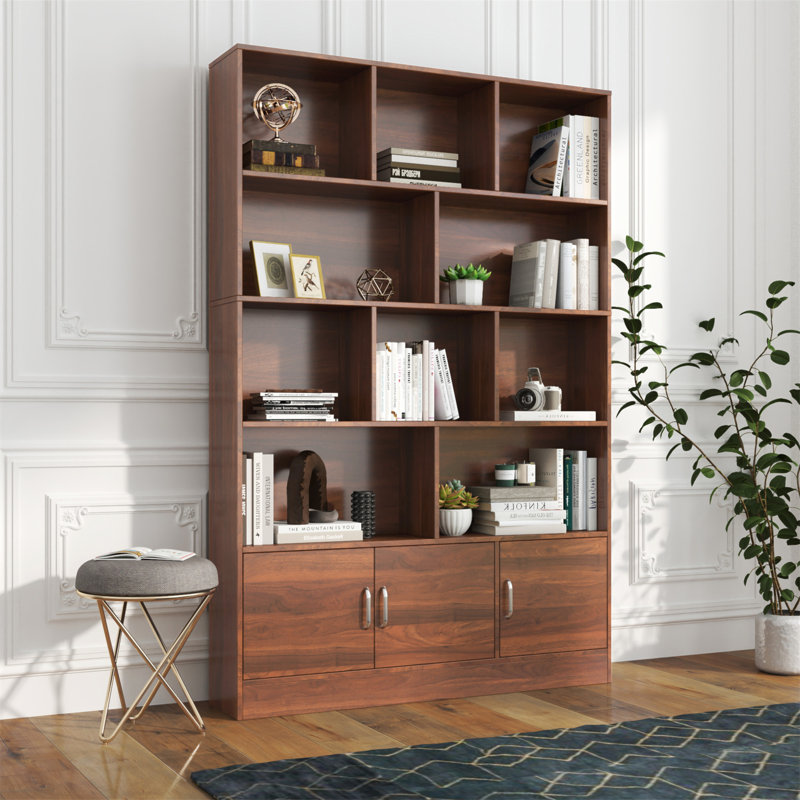 70.87" Tall Bookshelf With 10 Cubes And 3 Doors, 4-Tier Bookshelf, Open Shelf Bookcase With Cabinet, Modern Cube Storage Organizer For Living Room, And Office