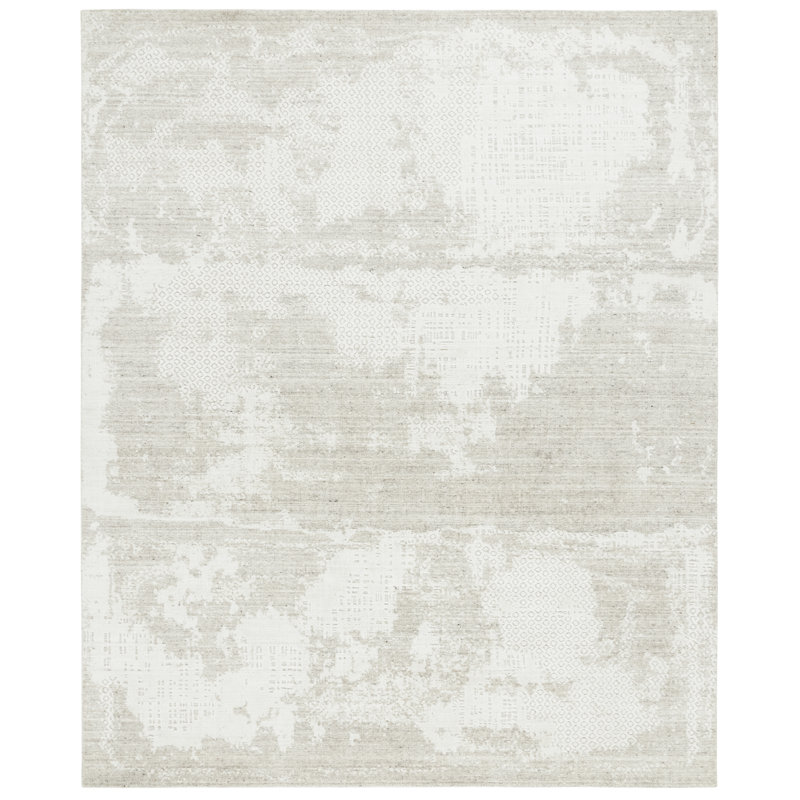 Tapis gris / ivoire en laine / viscose / coton tissé à la main Virsie, Rectangle 9 pi x 12 pi