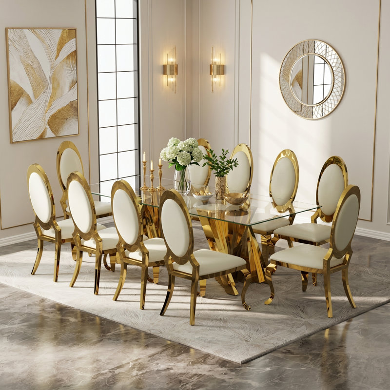Charleily 94'' Dining Table, Gold, 30" H x 94"L x 42"W