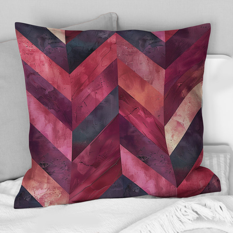 Magenta Chevron Glam II - Coussin décoratif transitionnel, H 16 po x l 16 po