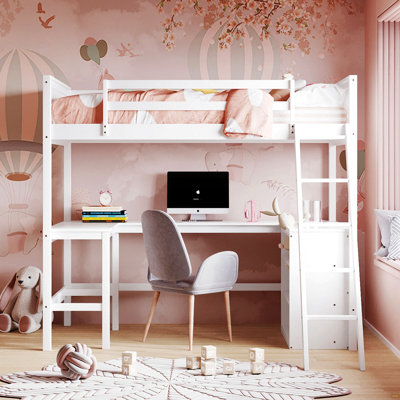 Lit mezzanine simple avec tablettes et bureau
