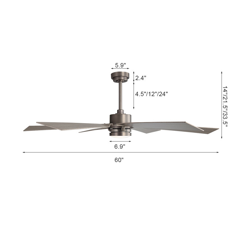 Lucienne 60'' Smart Indoor Ceiling Fan with LED Lights, Nickel, Dark Brown