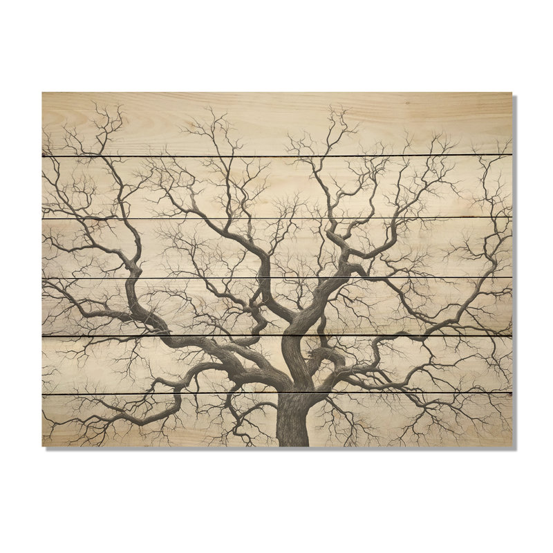 Minimalisme, arbres en chêne noir et blanc I - Art de chêne sur bois de pin naturel, H 10 po x l 20 po