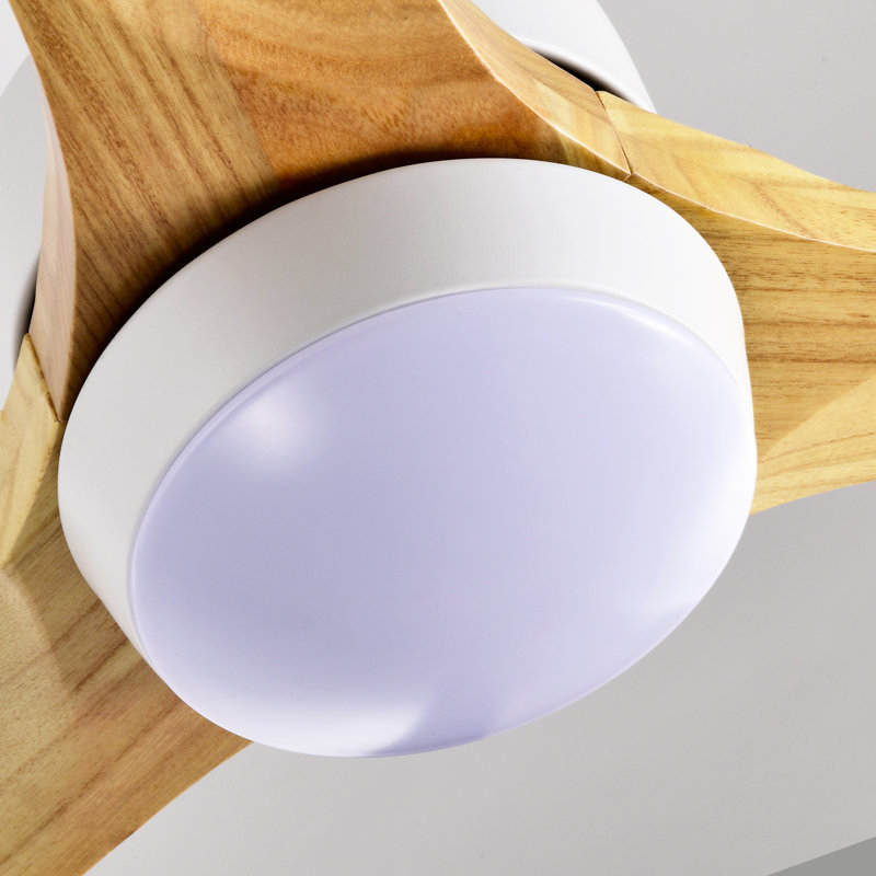 52'' Solid Wood Ceiling Fan with LED Lights, White with Oak Blades