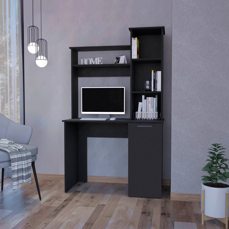 Bureau d'ordinateur à 3 tablettes de rangement, Noir
