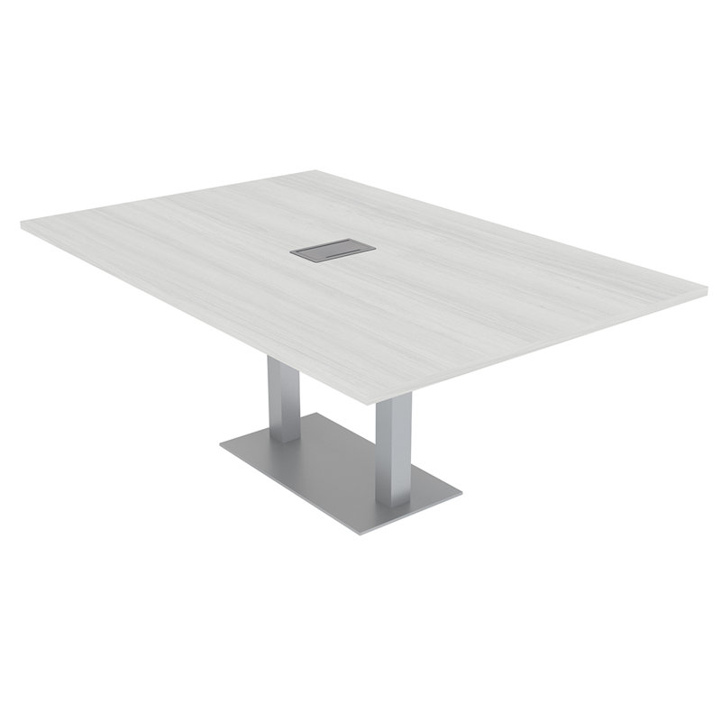 Table de conférence rectangulaire avec base en métal double | Unité électrique, Cyprès blanc, Argent argent