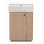 Meuble-lavabo autoportant de 21,6 po avec lavabo en céramique, armoire à grain de bois moderne à gauche, rangement ouvert et fermé