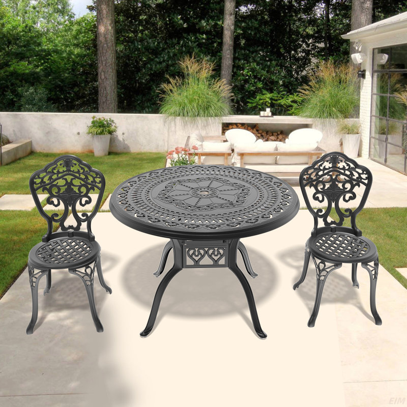 Set Of All-Weather Cast Aluminum Dining Furniture Set With Black Frame, 2