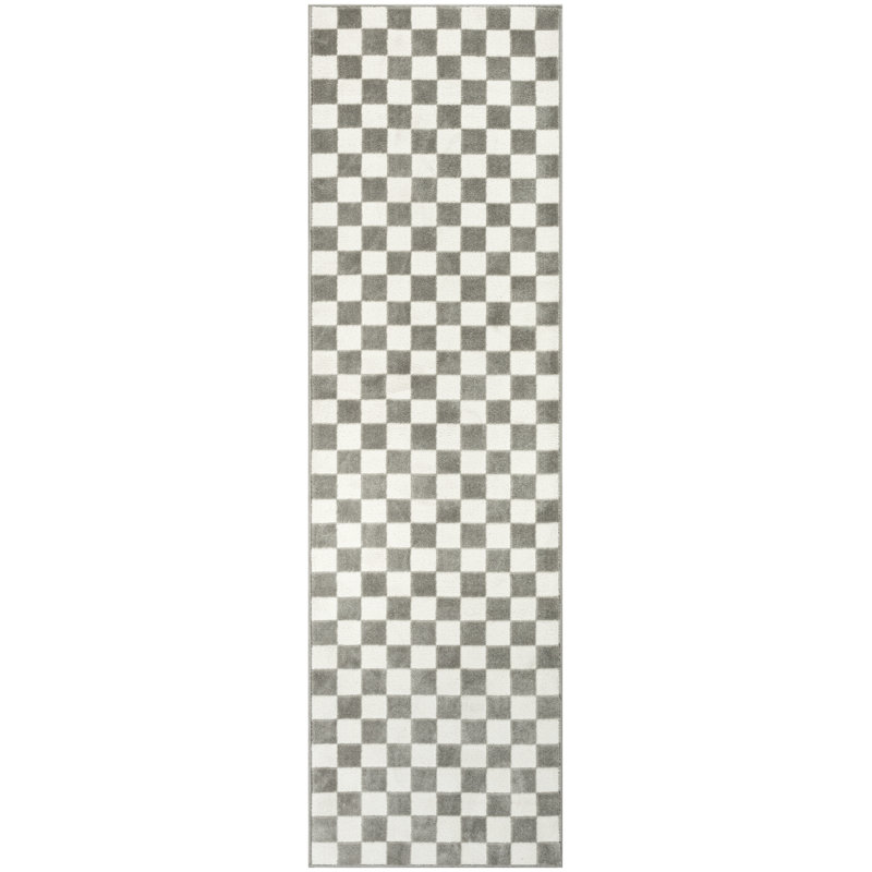 Ebern Designs Hornsey Ivory Grey Modern Indoor Rug, Runner 2'2" x 7'6"