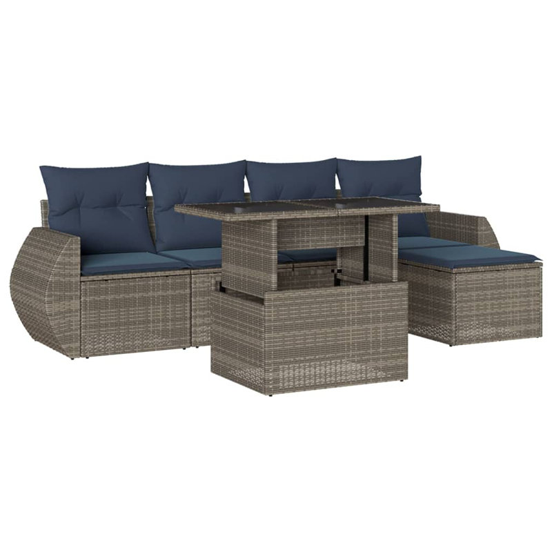 Ensemble de canapé de patio 6 pièces avec coussins en rotin de polyester, Gris, Marine