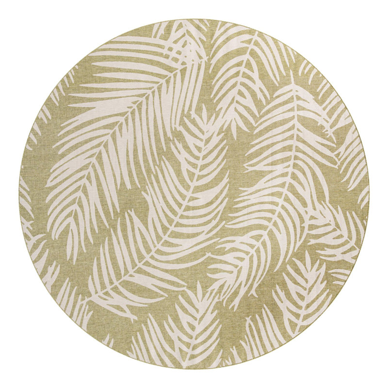 Tapis intérieur / extérieur à motif floral vert / ivoire Amanda, Rond 10pi