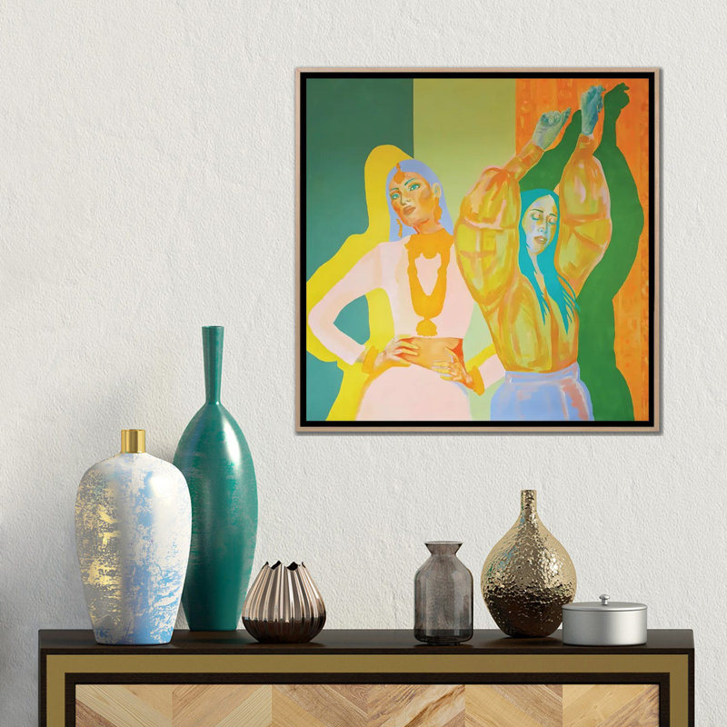 «Dancing Women», reproduction d'art sur toile encadrée, H 18 po x l 18 po, Toile à cadre flottant sans passe-partout, Beige
