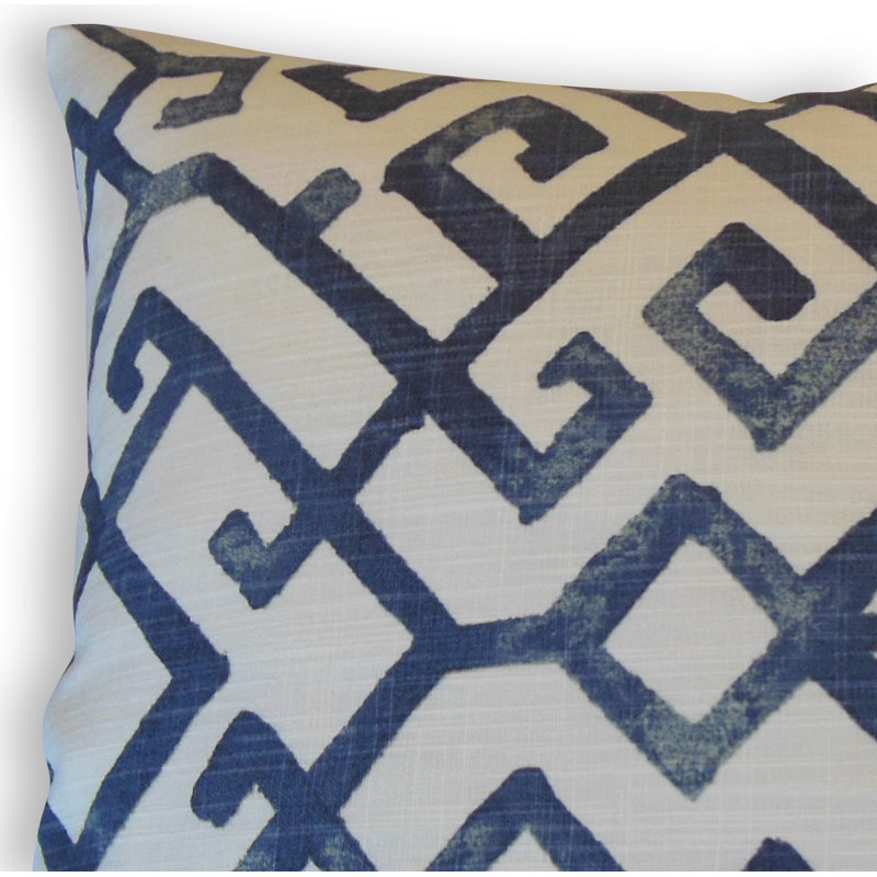 Coussin décoratif en coton Geometric, Hauteur (22 po) x largeur (22 po), Bleu