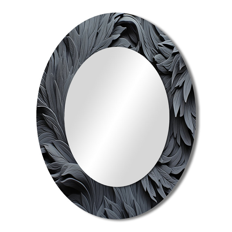 Grey Spiraling Fractal Sprial II - Abstract Oval Decorative Mirror On Metal, 43" x 33"