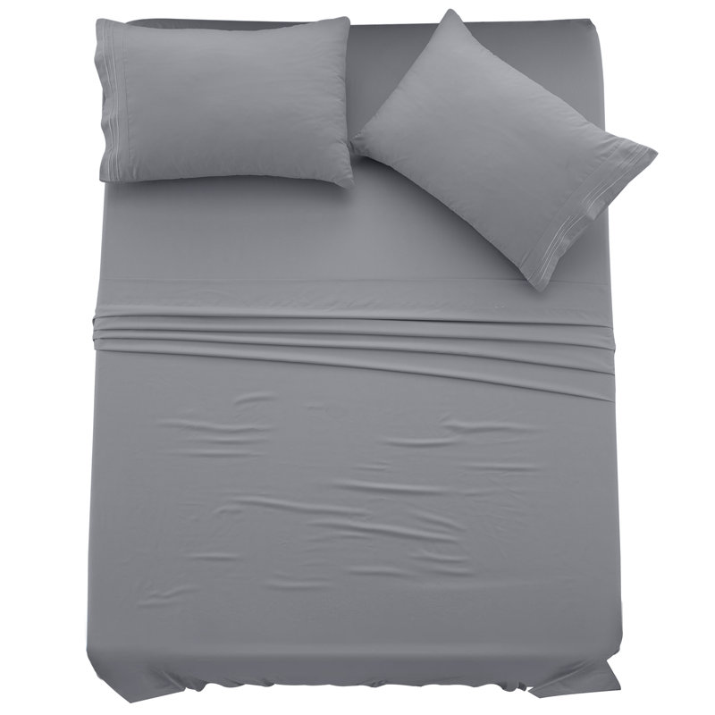 Lux Decor 4-Piece Ultra Soft Microfiber Sheet Set Deep Pocket Fitted Sheet, Wrinkle-Resistant & Easy Care Bedding, Gray