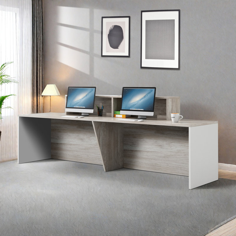 94.5-Inch Vintage Front Desk for 2, Spacious Leg Room, Ideal for Office or Computer Desk