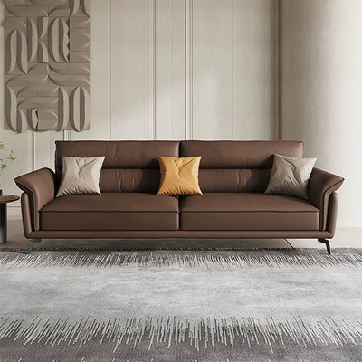 Coffee Genuine Leather Standard Sofa cushion Loveseat