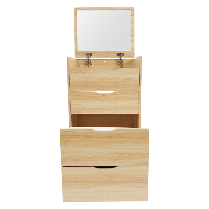 Makeup Vanity Table Set Vanity Desk Bedside Table Storage Cabinet With Mirror, 3 Drawers, Stool, Log