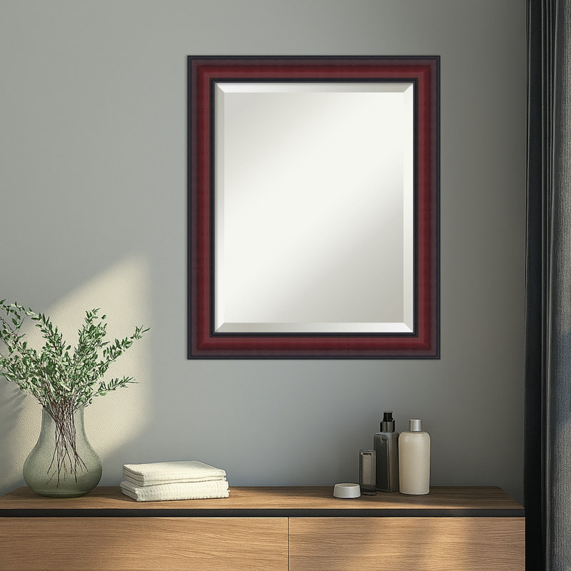 Dalat Beveled Framed Wall Mirror, 23.75" x 19.75", Cherry