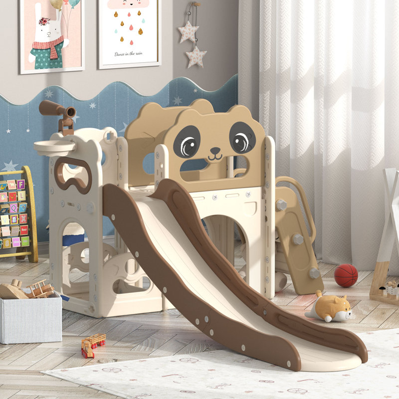 Nyeekoy 68'' W Plastic Freestanding Slide, White/Brown