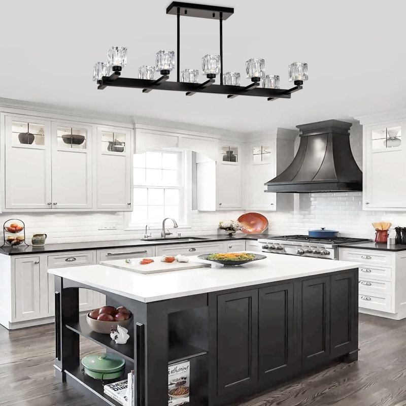 10- Pour îlot de cuisine - cristal noir réglable en hauteur, facile à installer. Ampoule G9 de 10 x 40 po, noir mat, style moderne, avec une structure en métal