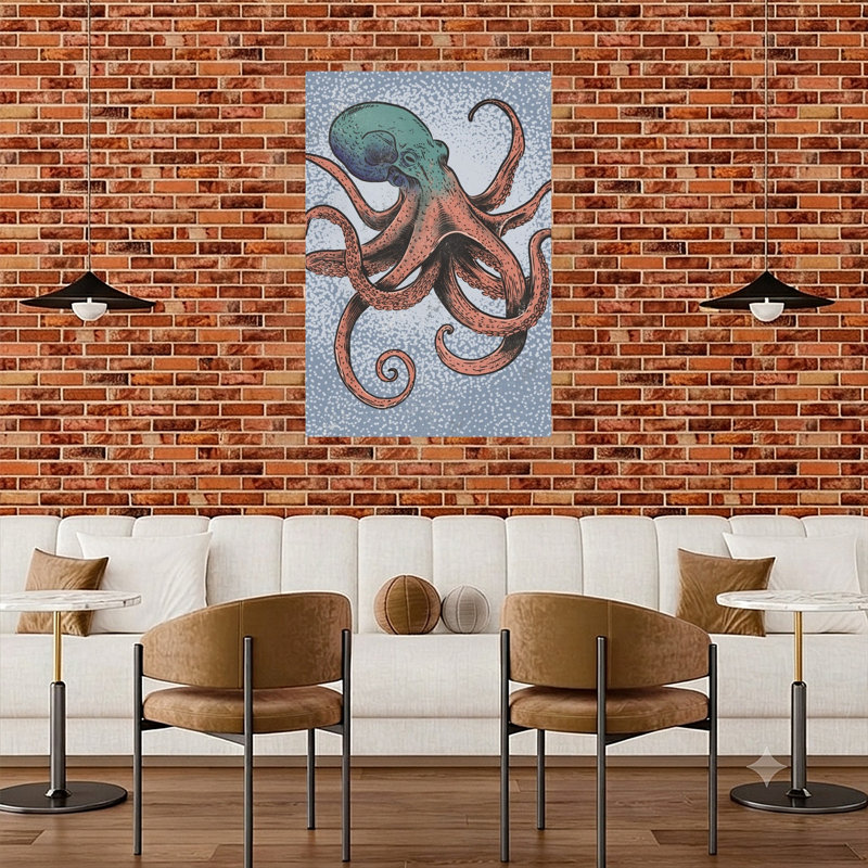 Pieuvre rétro, impression d'art rétro, 48" H x 32" W