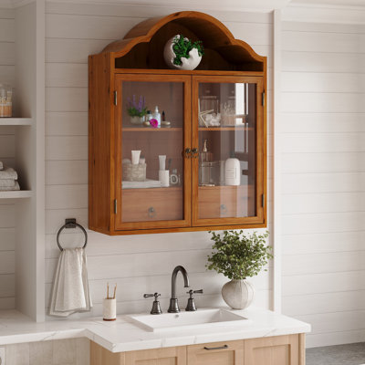 Armoire murale vintage en bois massif rustique avec dessus élégant en forme de vague pour la salle à manger et les espaces de vie