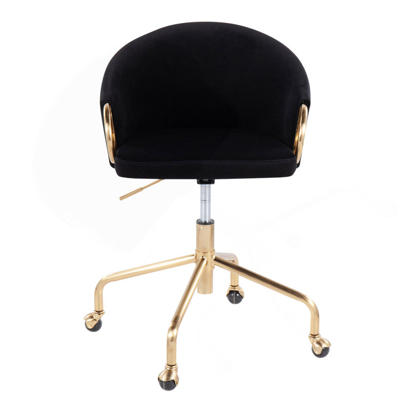 Chaise de travail en métal doré et velours, Noir