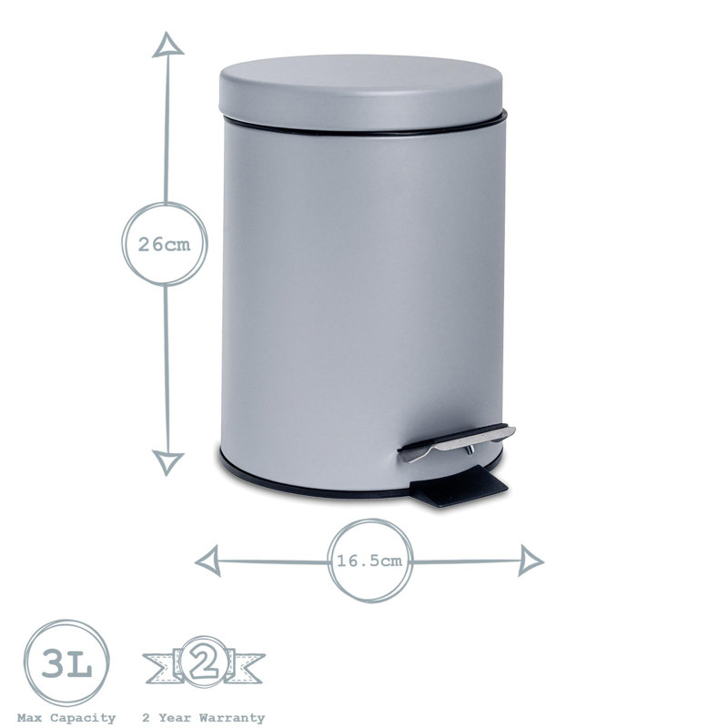 Harbour Housewares Round Bathroom Bin & Toilet Brush Set, Grey