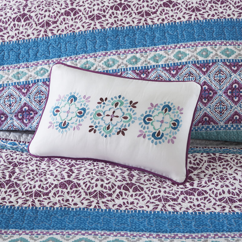 Ensemble de courtepointe réversible avec coussins Joni, Simple/Simple TG, Mauve / bleu