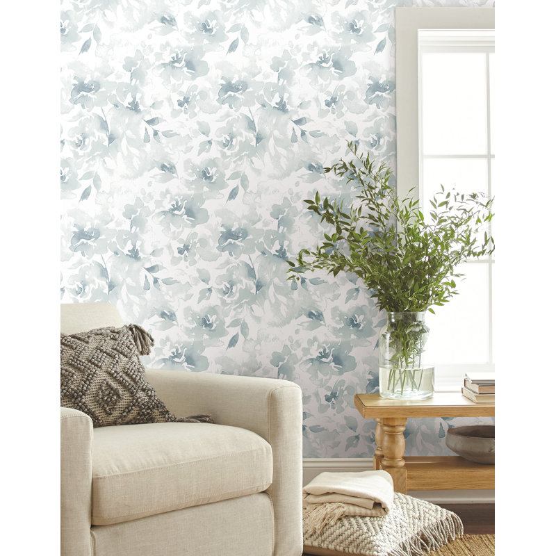 Papier peint floral Renewed, Bleu