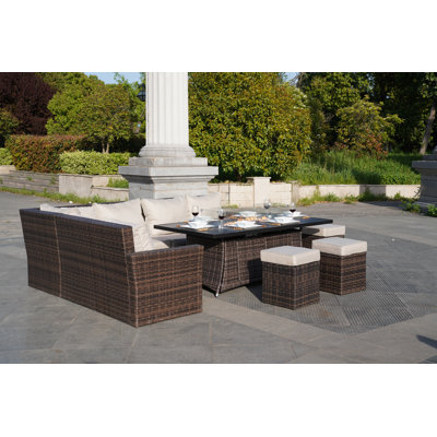 Gessell Wicker 6 - Person Patio Conversation Set with Cushions
