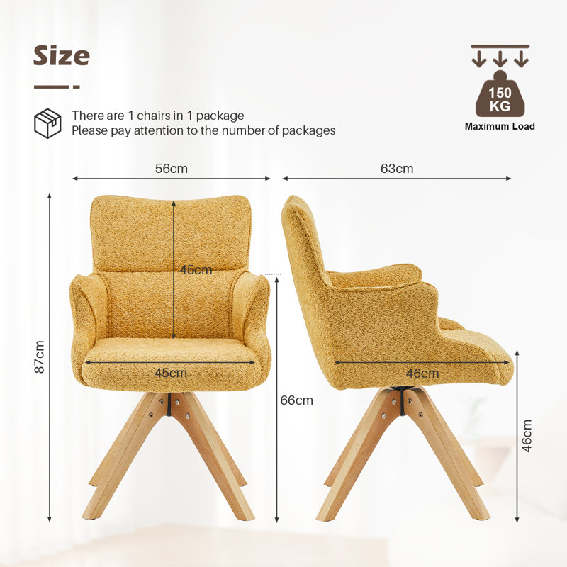 46cm H Fabric Upholstered Metal Armchair, Yellow