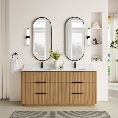 Meuble-lavabo double 72 po en noyer clair Zanica