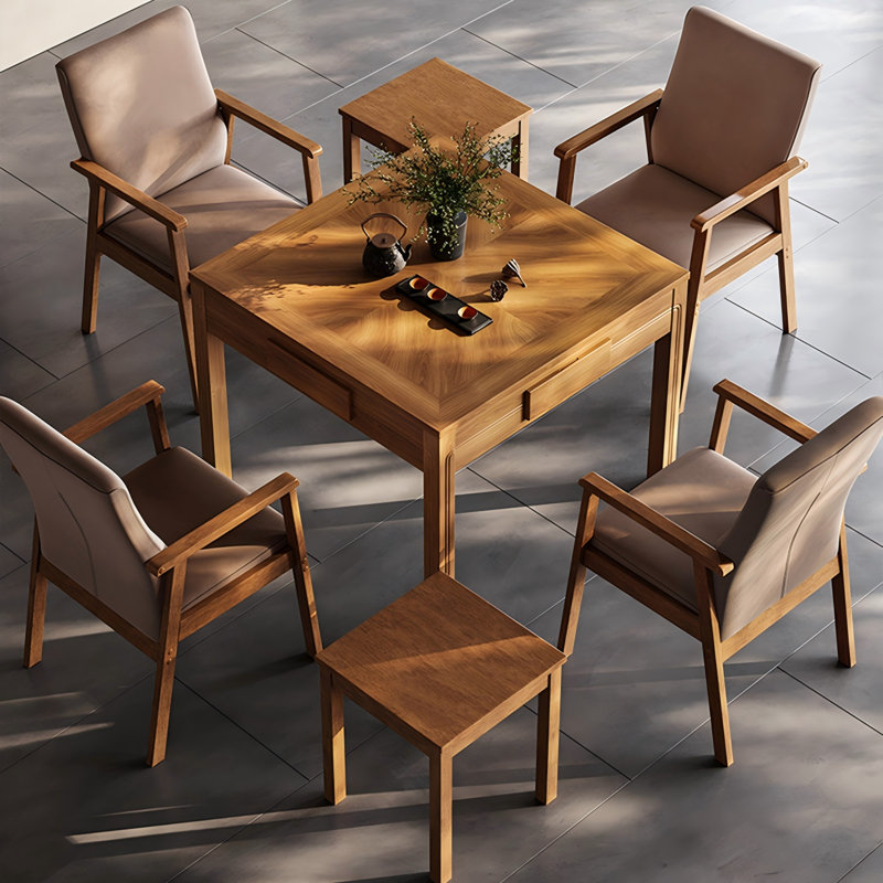 Solid Wood Multi-Functional Automatic Dining & Mahjong Table for Chinese Rules